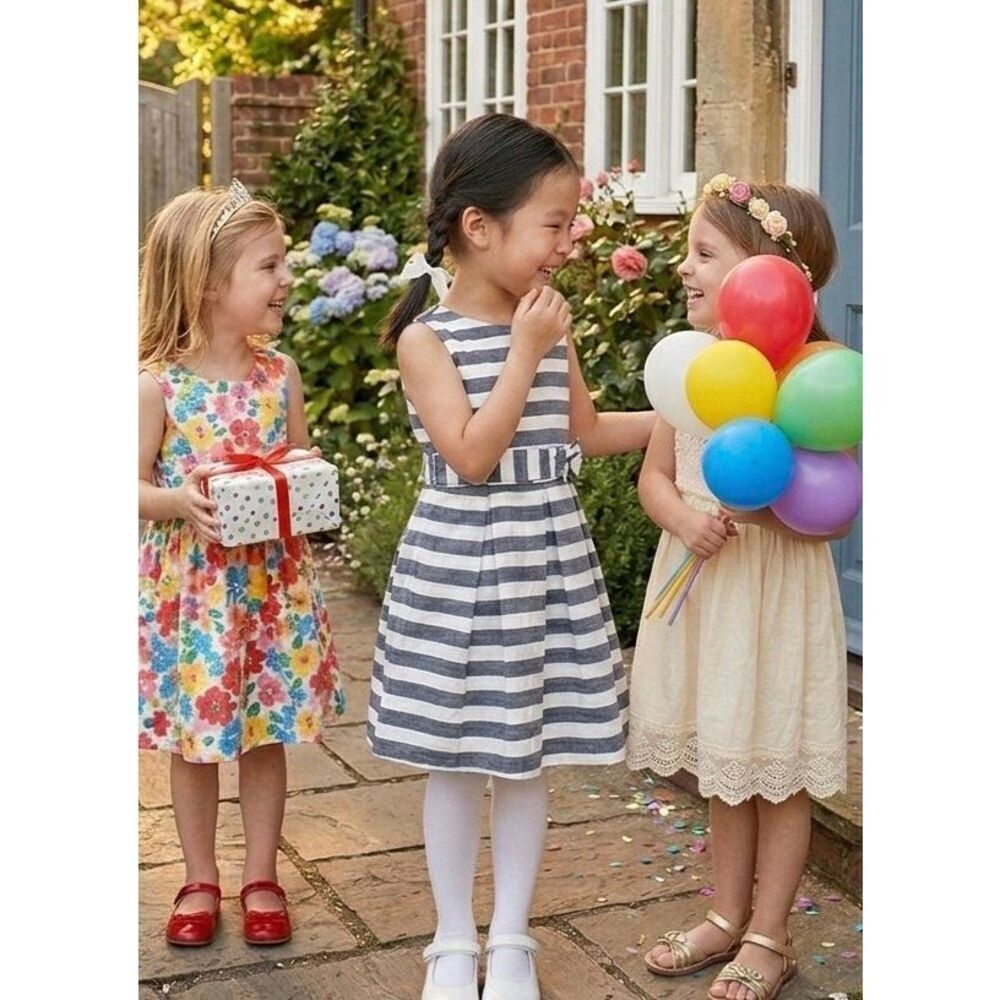 Mayoral Girls 6 Striped Sleeveless Wrap Dress